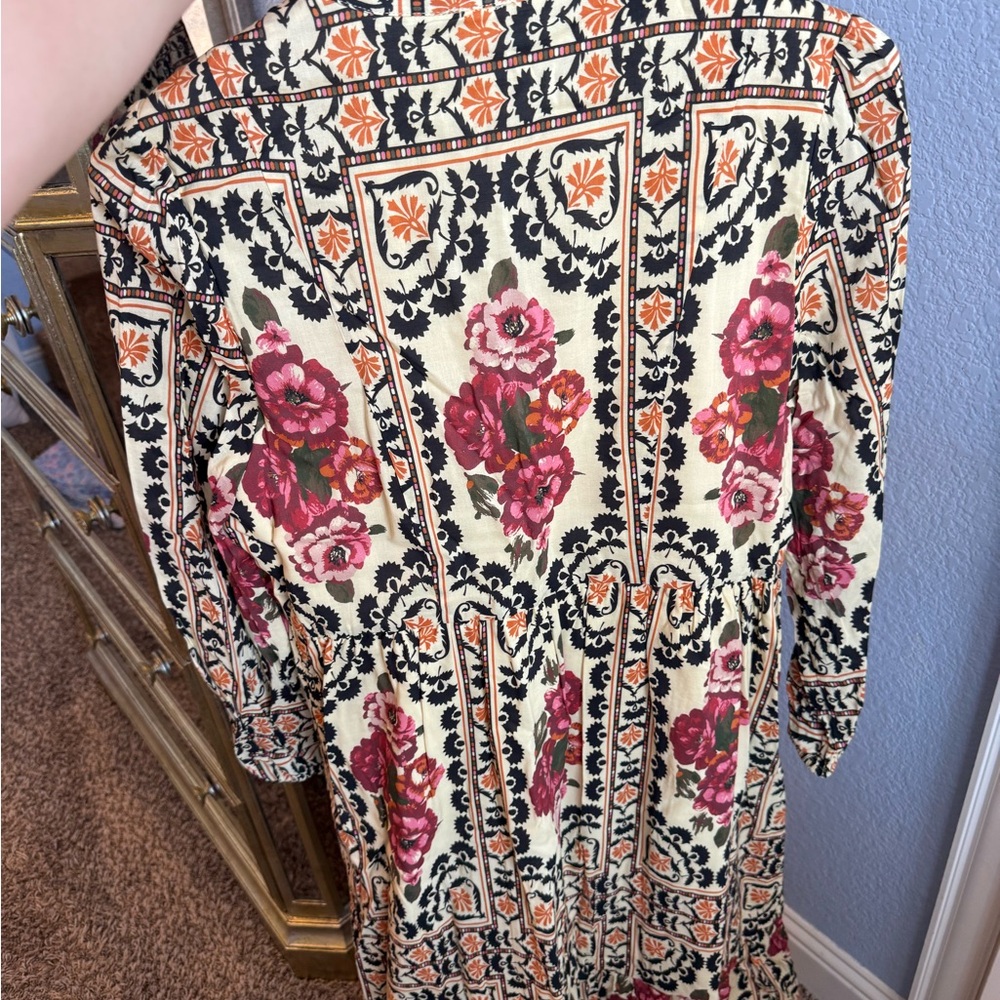 Women's Floral Maxi Dress in Cream with Pink Roses - Picture 2 of 14